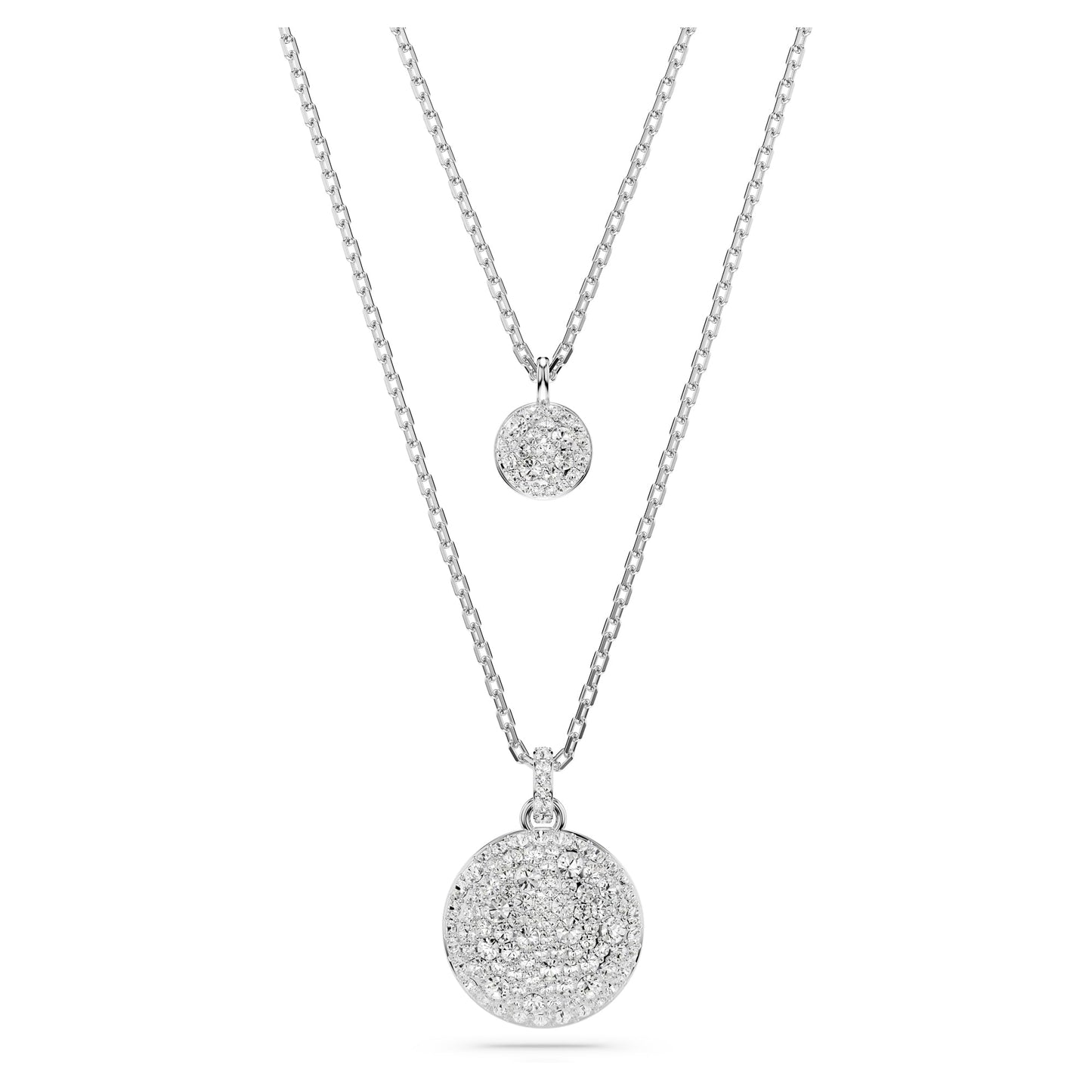 Swarovski Sublima Layered Pendant Necklace, Meteor Motif with Snow Pavé of Clear Round-Cut Crystals in a Rhodium-Finished Setting, Part of the Sublima Collection