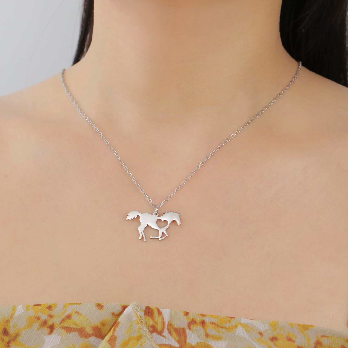 VASSAGO Horse Necklace for Women Men Stainless Steel Horse Pendant Necklace Animal Jewelry Horse Lover Gifts (silver heart horse)