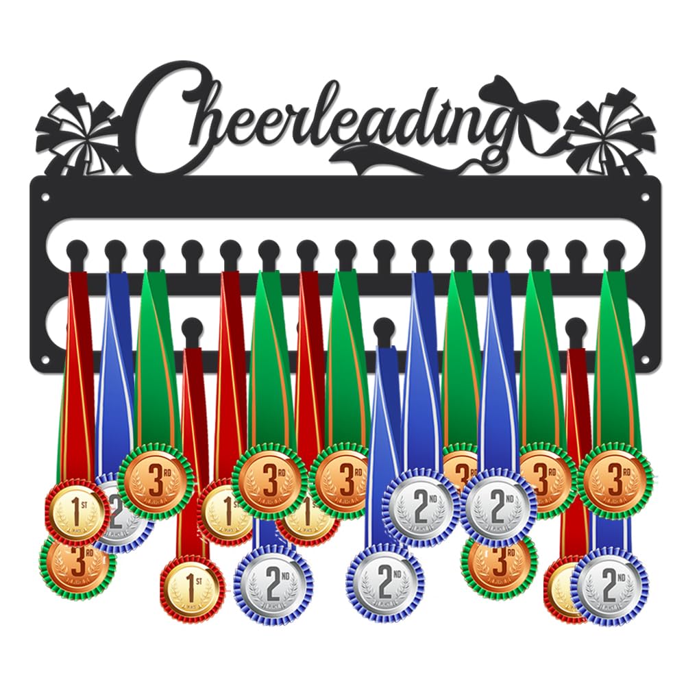 SUPERDANT Cheerleading Medal Hanger Display Sports Medal Holder Wall Mount Cheerleader Medals Hanging 30 Hooks Black Metal Medals Display Rack Iron Race Ribbon Award Organizer for Athletes