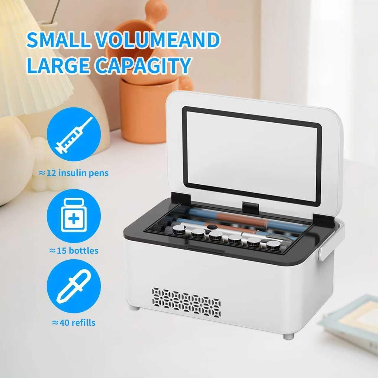 ZKSCool Portable Insulin Travel Case,13600mAh Rechargeable Battery Diabetic Box, Mini Drug Refrigerator with LCD Temp Display, Insulin Cooler Travel Box for Home & Outdoor Use (Black)