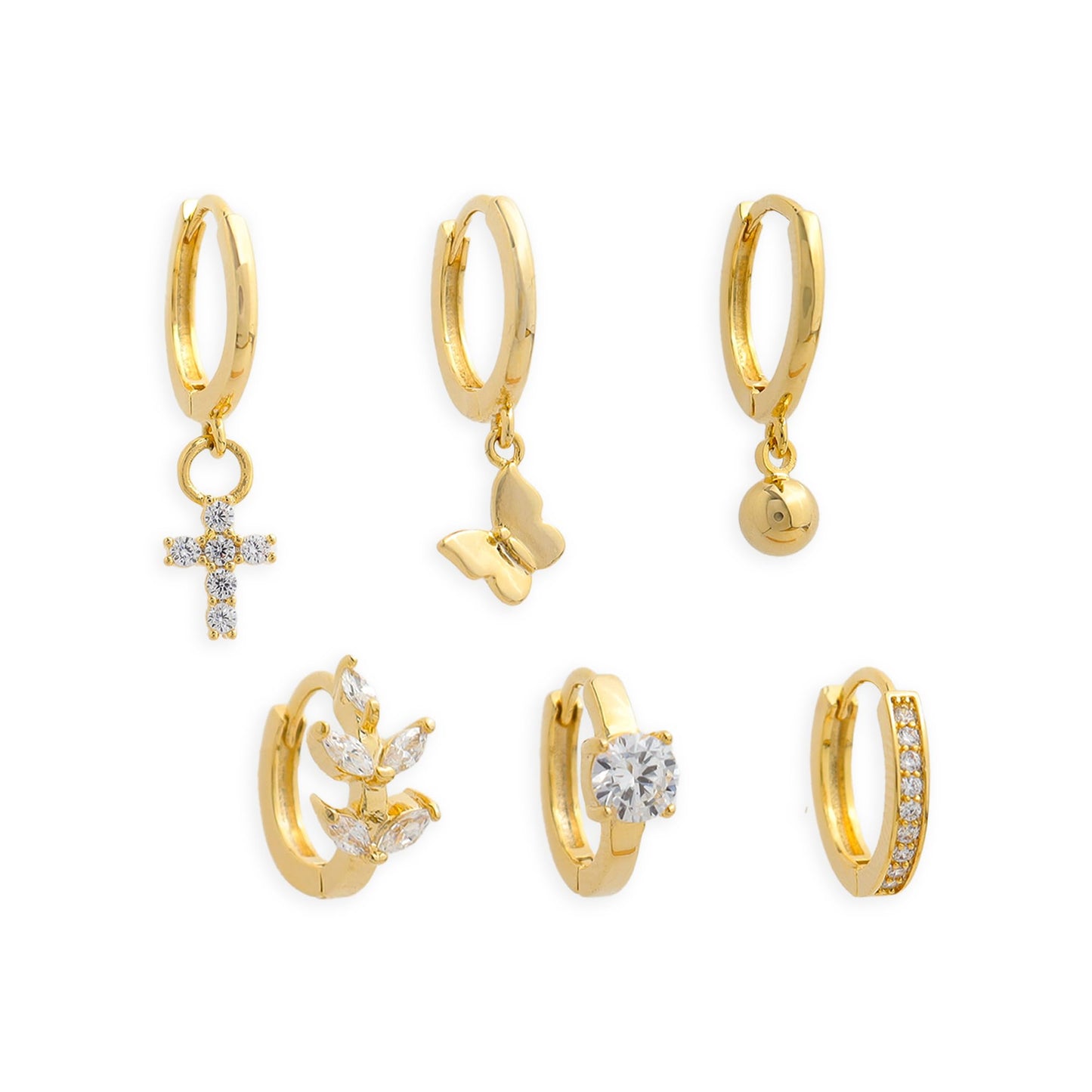 Frigotine 3PCS Gold Ball Cross Butterfly Dangle Small Hoop Earrings Stack Set for Woman, Dainty Rhinestone CZ Drop Multiple Piercing Cartilage Huggie Earing Wedding Prom Fashion Jewelry Gifts
