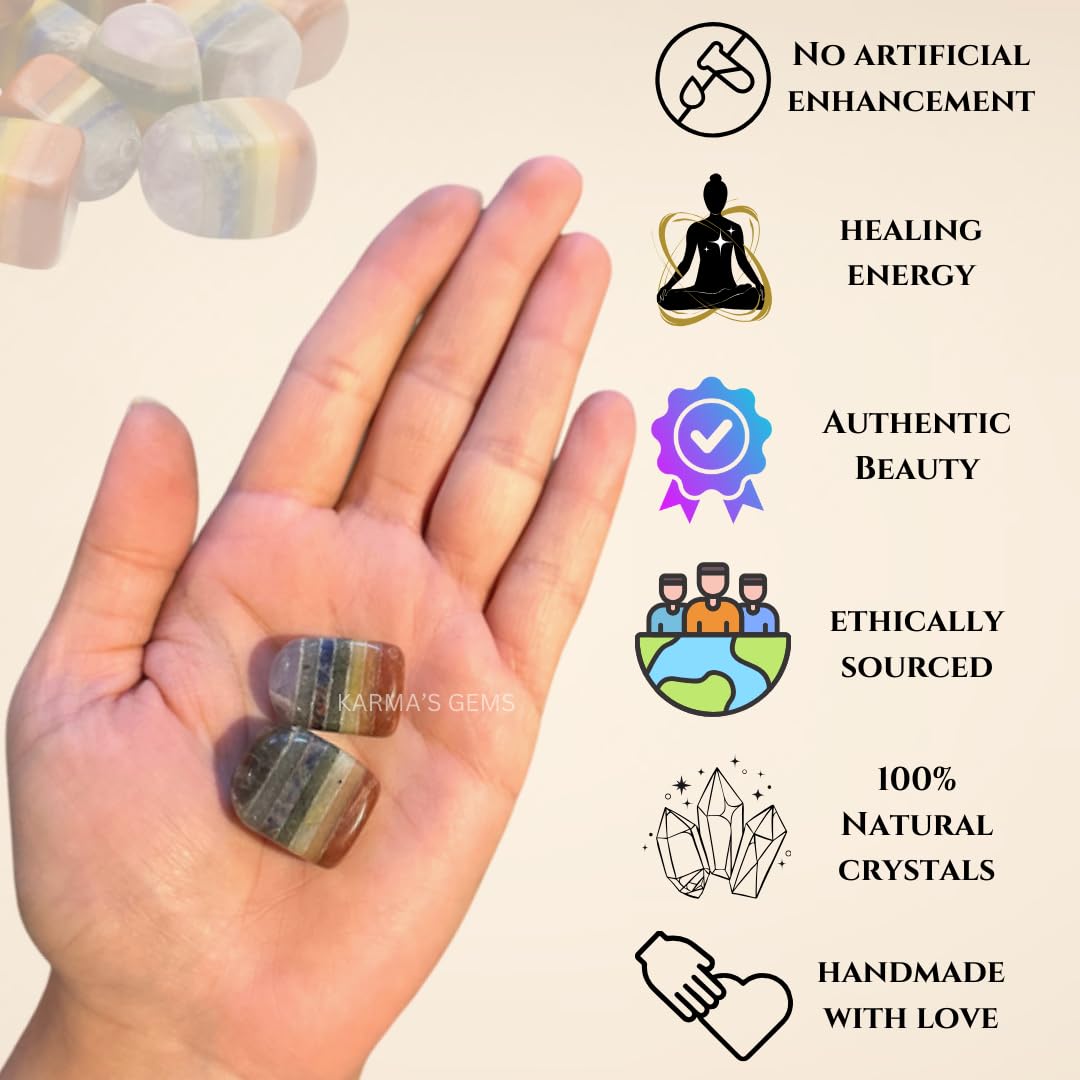 Karma Gems Seven Chakra Tumbled Stones Natural Crystal Kit for Reiki Healing Crystal Polished, Tumble Stones, Chakra Balancing, Reiki Gift, Home Decor (15-25 MM)