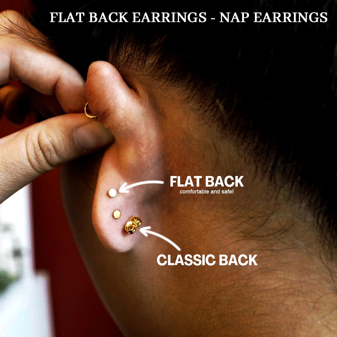Mothers Day Gifts 2 Pairs Flat Back Earrings for Women, Nap Earrings as Hypoallergenic Flat Back Stud Earrings for Cartilage, 20g Cartilage Earrings as Birthday Gifts (3+5mm Silver)