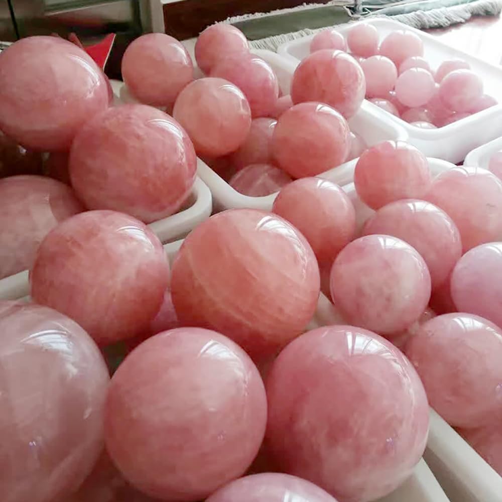 5-6CM/1.97-2.36inch Natural Pink Crystal Ball Rose Quartz Sphere Polished Divination Ball Decorative Sphere Healing Crystals Ball Stone Crafts Home Decor Ornament Gifts (50-60mm, Pink Crystal)
