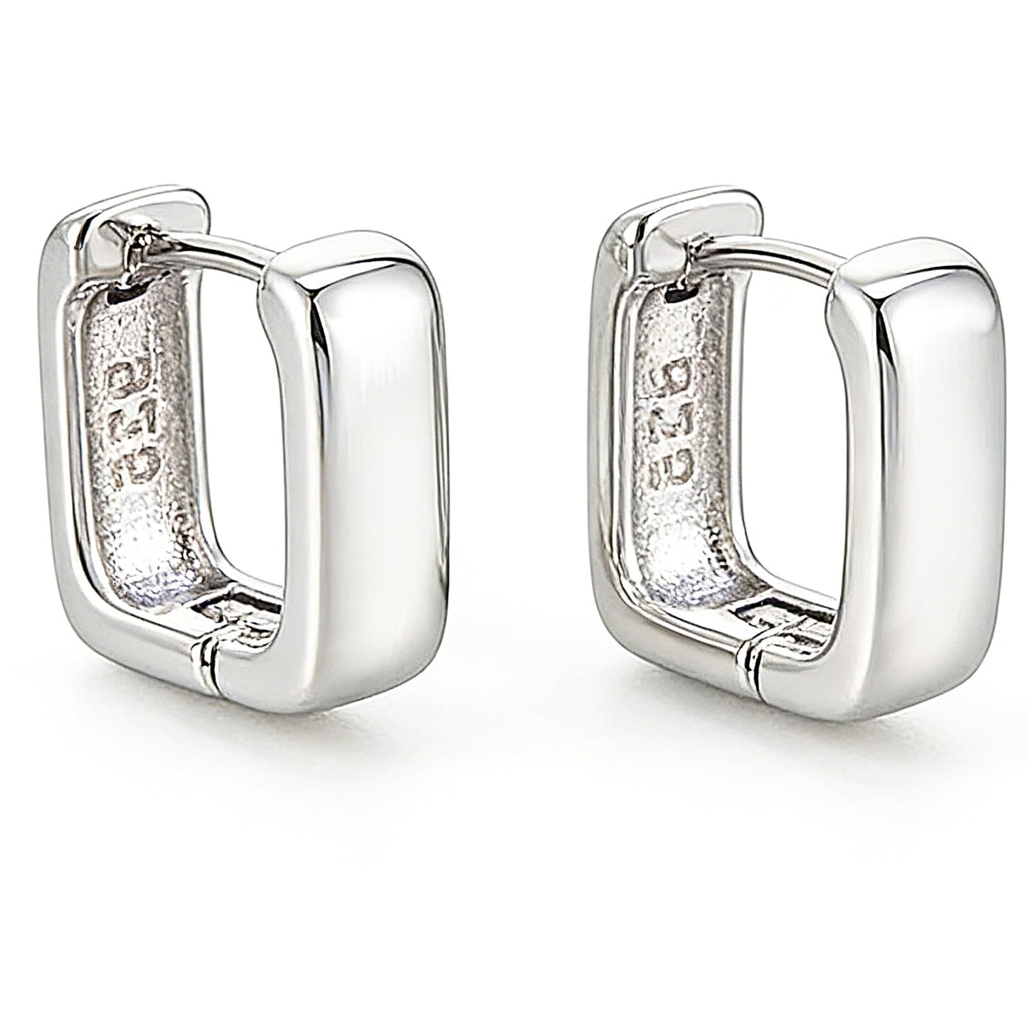 Italian Sterling Silver Earrings for Men Hoop Huggie Earring Polished, Jewelry for Alentine's Day, Father's Day, Thanksgiving Gifts, Birthday Presents (Square)
