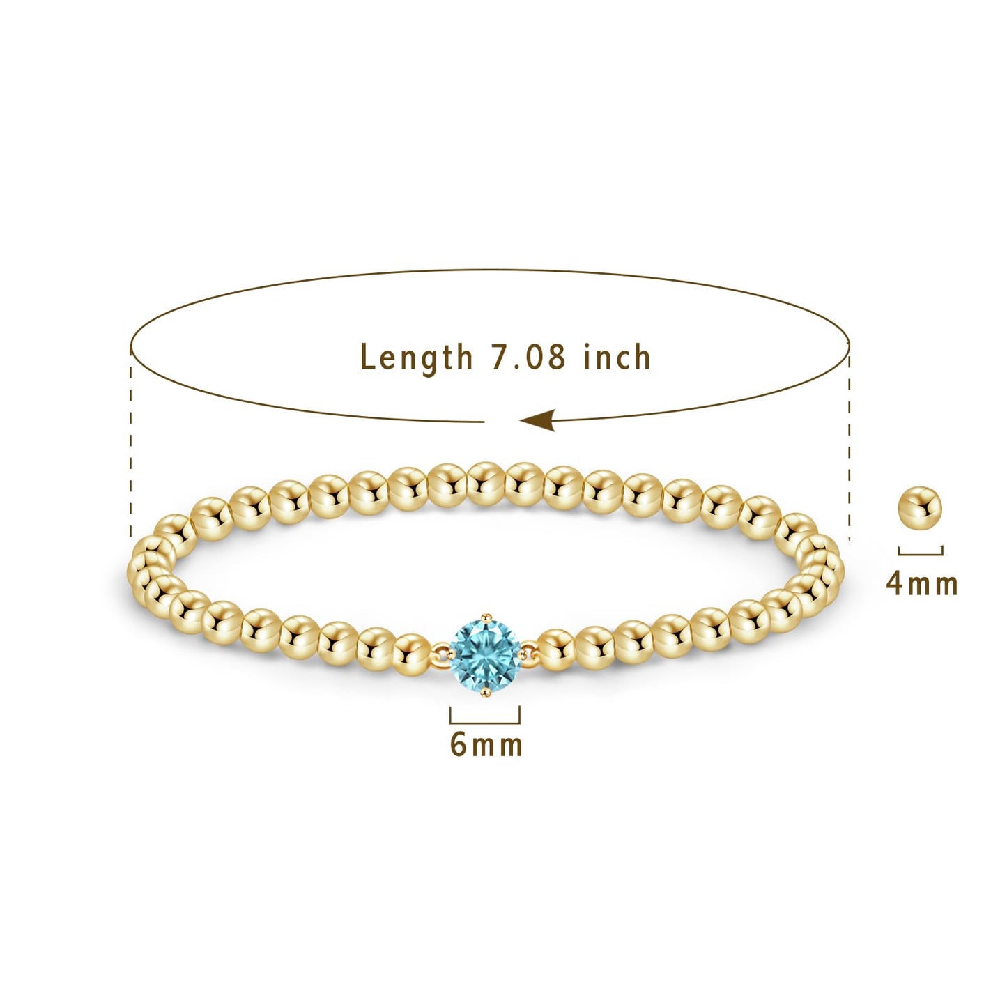 Free bird Aquamarine Bracelet Gold Beaded Bracelets for Women Stackable Gold Bracelets for Women 14K Gold Plated Stretch Bead Ball Bracelet with Aquamarine Gemstone Birthstone Jewelry for Birthday