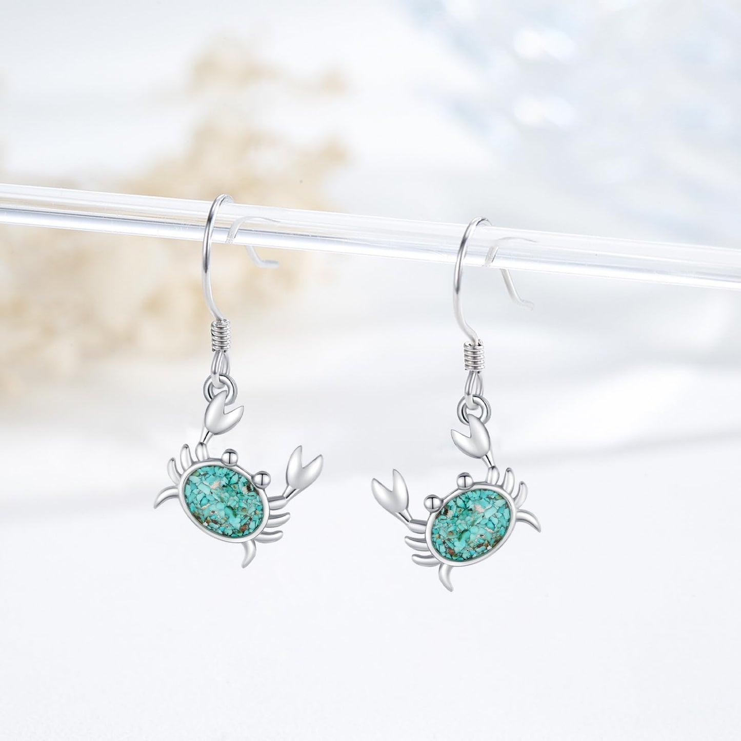 Crab Earrings for Women 925 Sterling Silver Ocean Dangle Drop Earrings Turquoise Sea Animal Earrings Beach Themed Jewelry Crab Gifts for Friends