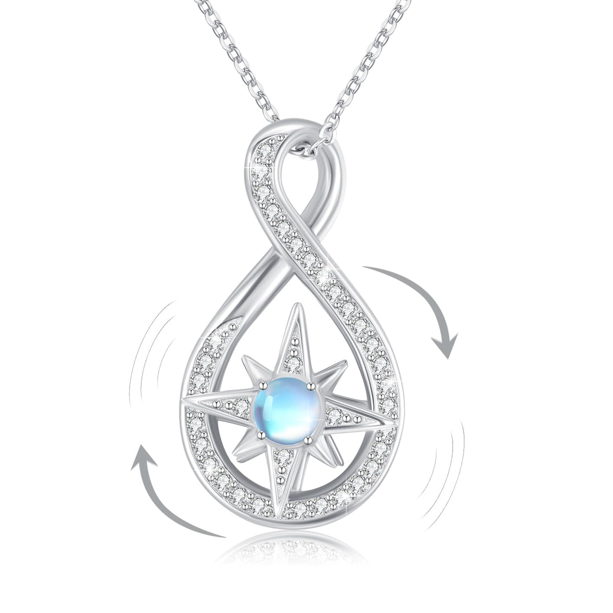 Silikepa Star Necklace for Women 925 Sterling Silver North Star Pendant Necklace Infinite Rotating Pendant with Moonstone Jewelry Gift for Women