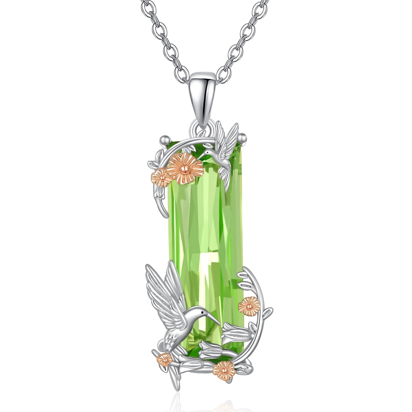 AENEAS Valentines Day Gifts for Women Her Hummingbird Necklace Sterling Silver Green Crystal Pendant Necklace Emerald Jewelry Hummingbird Gifts for Women Wife Her