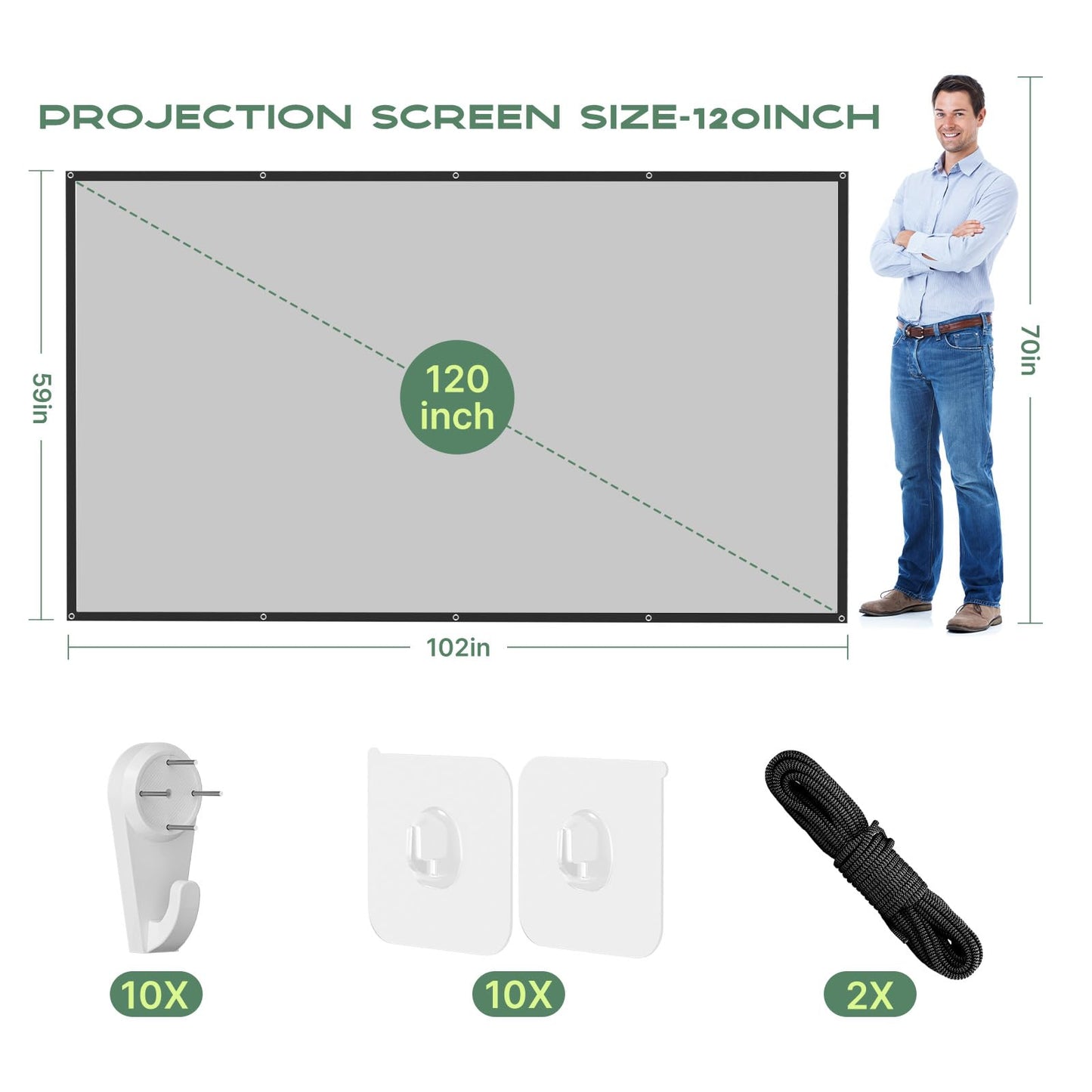 AAJK ALR Projector Screen, 4K Movie Projector Screen 16:9 HD Foldable Anti-Crease Portable Projector, Movies Screen for Home Theater Outdoor Indoor Support (120in Pro)