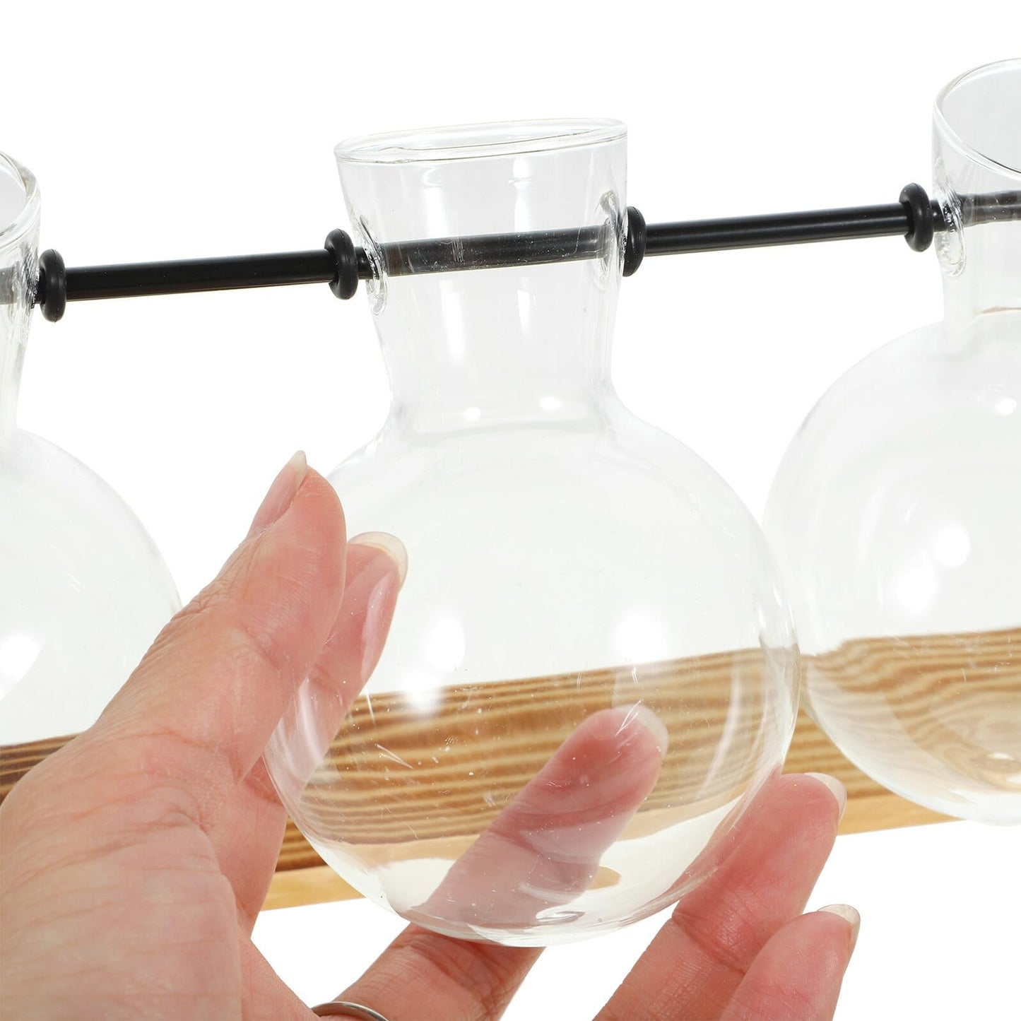 Sewroro Glass Hydroponic Plant Propagation Bottles with Wooden Stand Glass Vases for Indoor Plants of 5