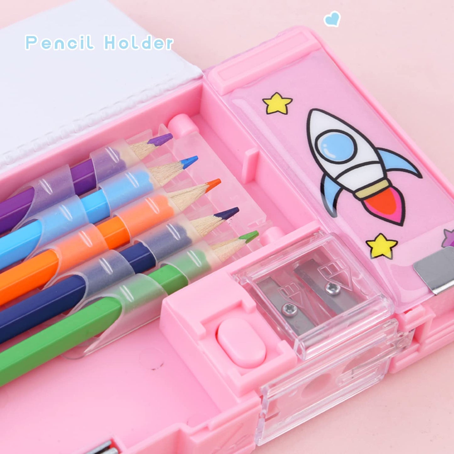 LilyBeauty Pop Up Multifunction Pencil Case for Girls and Boys, Cute Cartoon Pen Box Organizer Stationery with Sharpener, Schedule, School Supplies, Best Birthday Gifts for Kids【Pink-Dream Planet】