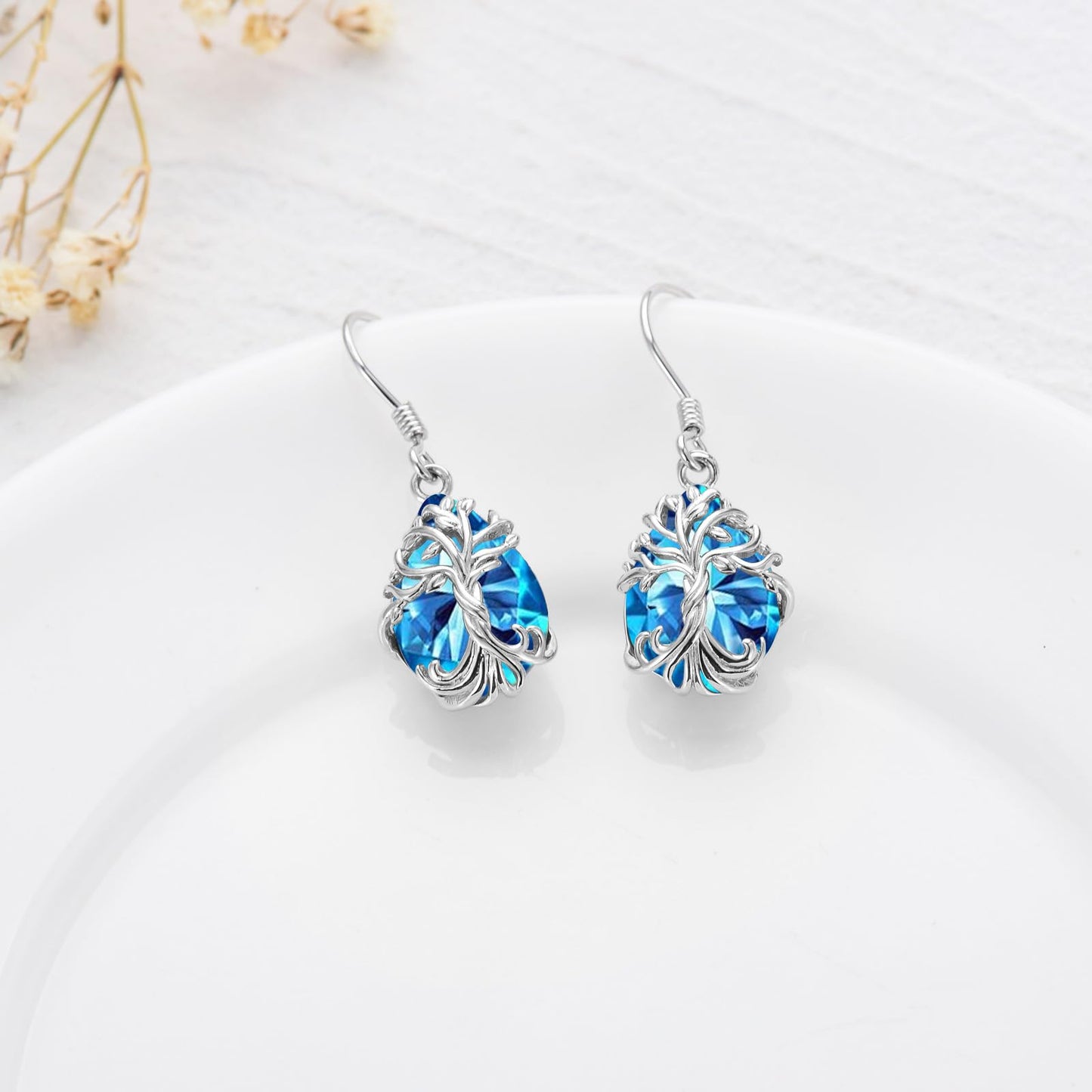 TOUPOP Topaz Tree of Life Earrings Sterling Silver Teardrop December Birthstone Earrings Family Tree Topaz Jewelry Birthday Mothers Day Gifts for Women Mom Her