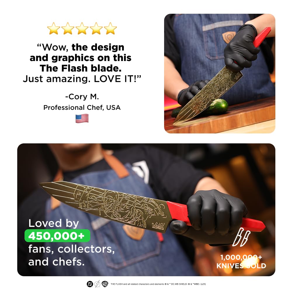 Dalstrong Chef Knife - 8 inch - The FLASH™ Edition - German X50CRMOV15 Stainless Steel - Gold Titanium Nitride - G10 Handle - Full Tang - Premium Leather Sheath - Collection Edition w/Pin