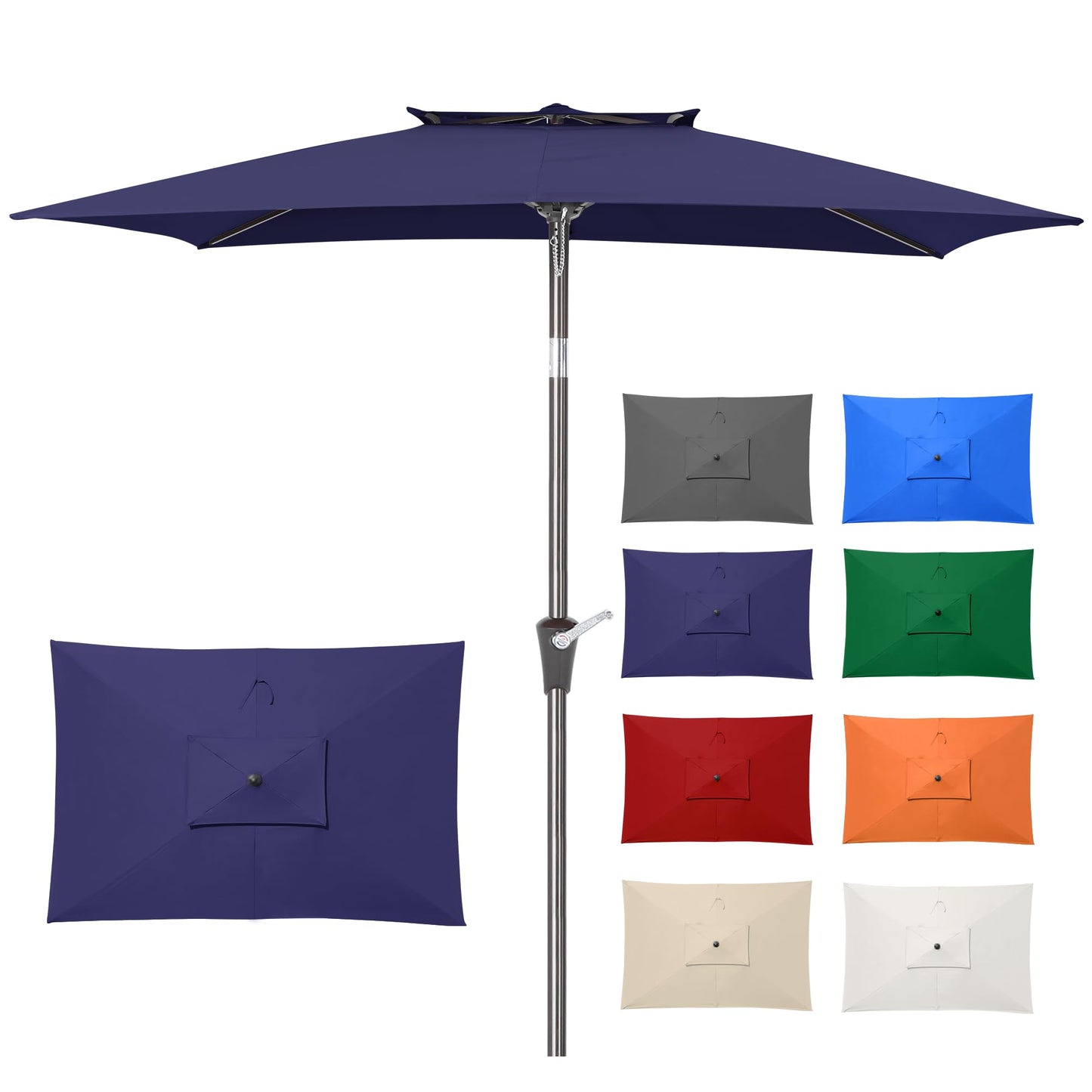 6.6 x 10 ft Rectangular Patio Umbrella, Outdoor Market Table Umbrella with Push Button Tilt and Crank, Double-Tier Vent, 6 Ribs, Rectangle Patio Umbrella for Backyard, Deck, Pool, Fits 4–6 Chairs and Tables (Navy)