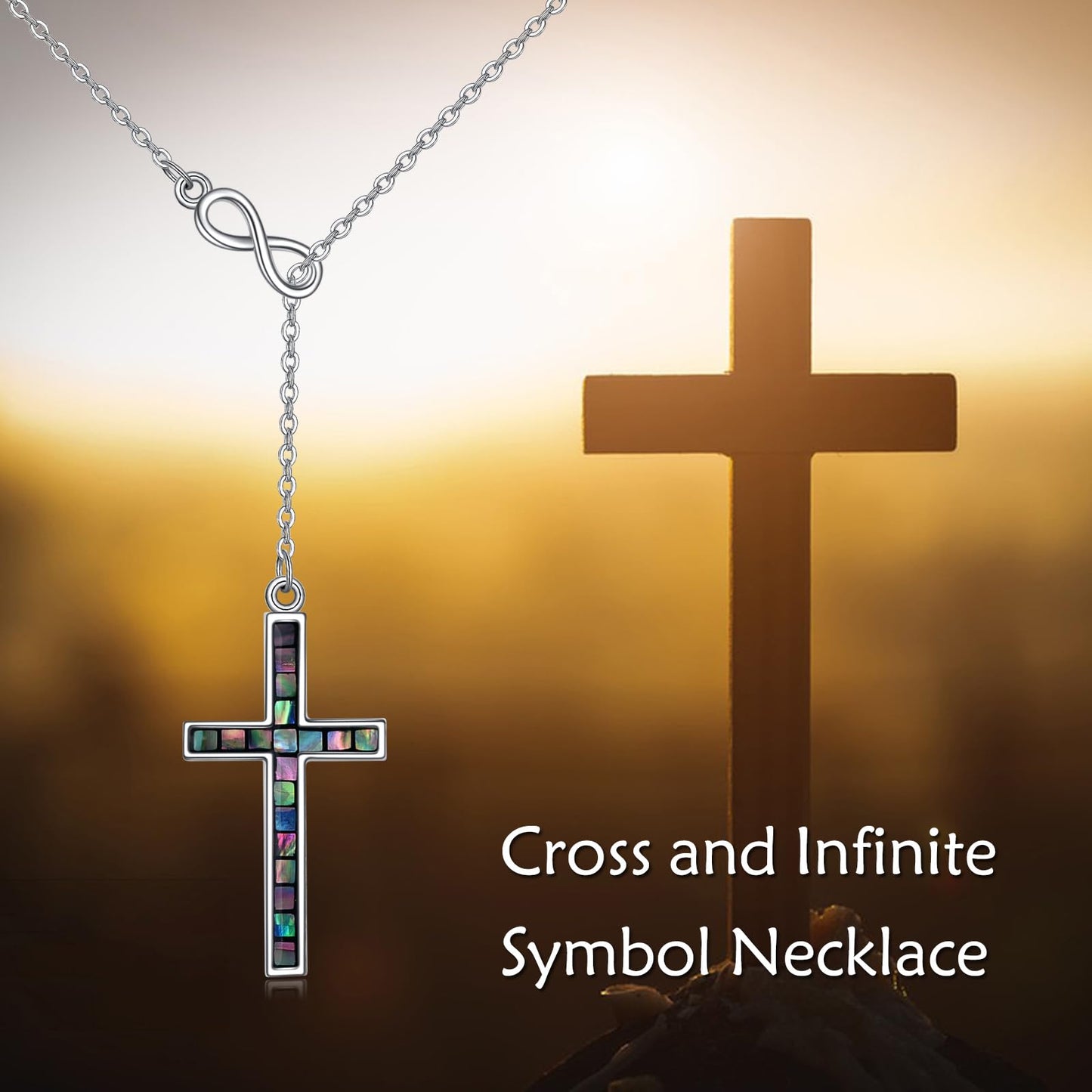 YFN Cross Necklace Sterling Silver Infinity Cross Pendant Lariat Y Jewelry Religious Gifts for Women Men