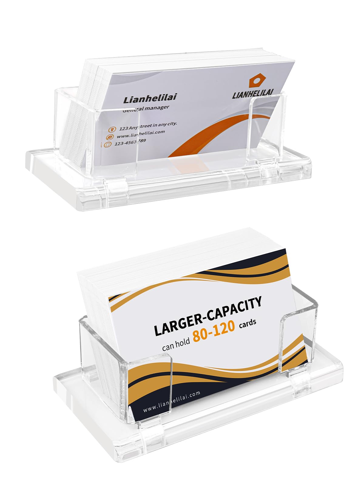 LIANHELILAI 2Pack Acrylic Business Card Holder Enlarged Holds 120 Cards for Office/Exhibition/Restaurant Desk/Counter Display Name Card Organizer Stand
