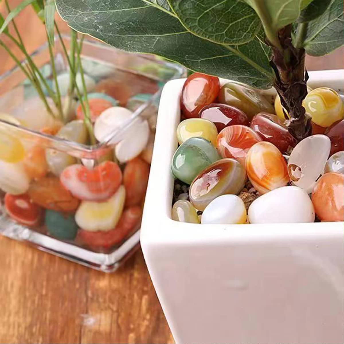 100 Pcs Mixed Agate Stone Tumbled Stones, Natural Bulk Assorted Tumbled Polished Stones Healing Crystal Set, Succulents Bedding, Vase Filler, Landscape Bottom Decoration - Stone Size About 10MM-15 MM