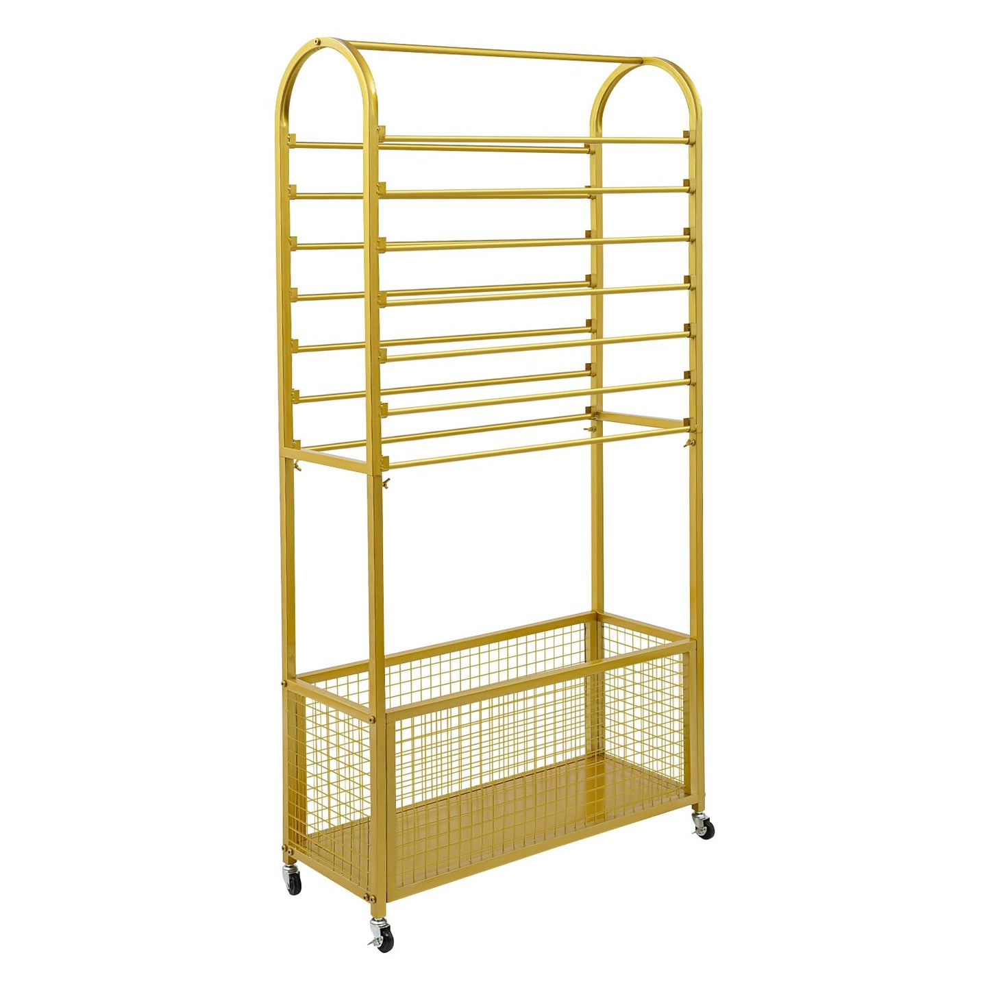 JOMCYDM Black Double-Sided Vertical Ribbon Holder Organizer Rack with Wheels 15 Rod Metal Ribbon Storage Organizer Rack for Fabric Craft Room Wrapping Paper (Gold)