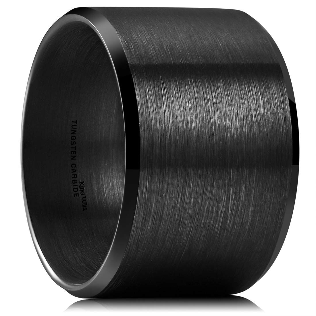 King Will Black-15mm Basic Wedding Ring For Men with Brushed Matte Surface Beveled Polished Edge Comfort Fit 10