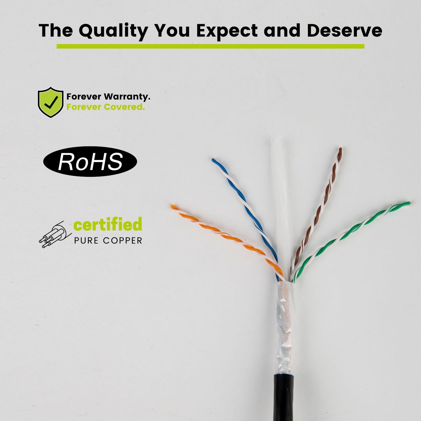 TRUE CABLE Cat6 Direct Burial Outdoor Bulk Ethernet Cable, Unshielded, 500ft, Black, 23AWG Solid Bare Copper, Outdoor OSP Jacket, Waterproof, UV, 550MHz, PoE++ 100W (4PPoE)