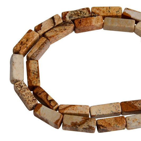 4x13mm Natural Stone Picture Jaspers Rectangular Column Tube Cylinder Spacer Loose Beads Gemstone for DIY Bracelets Necklace Jewelry Making Strand 15 Inch (28-30pcs)