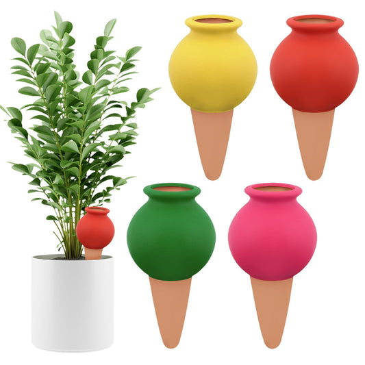 4Pcs Plant Watering Globes, Kalolary Hedgehog Shape Self Watering Spikes Terracotta Drip Water Stakes Irrigation Watering Bulbs for Pot, Indoor, Outdoor, Vacation (Bottle)