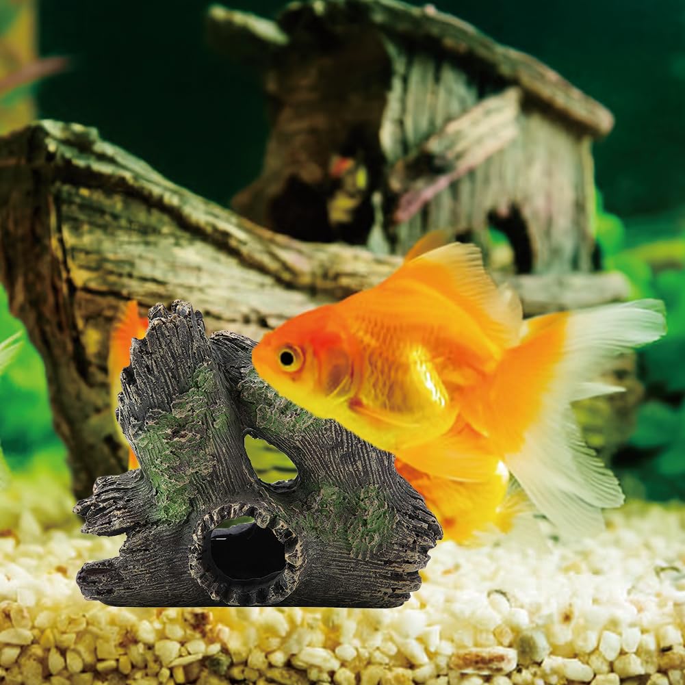 Joyzan Aquarium Tree Trunk, Hollow Landscape Stump Wood House Driftwood Resin Ornament Hideout Hideaway Caves Log Rock Craft Fish Tank Hole Stone Betta Cichlid Turtles Small Lizards Reptiles Amphibian