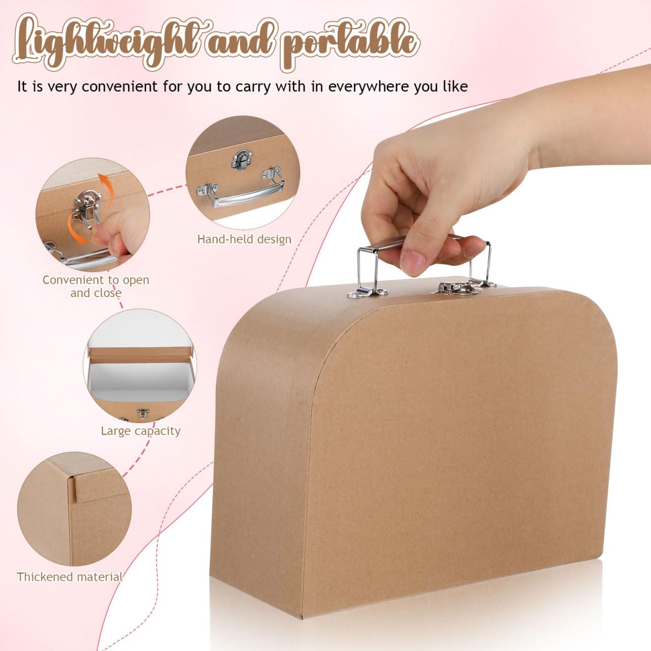 POPETPOP Kraft Paper Suitcase Gift Packaging Box with Handle 10.03X7.48X3.93In Multi-Functional Decorative Storage Case for Jewelry Wedding and Small Items
