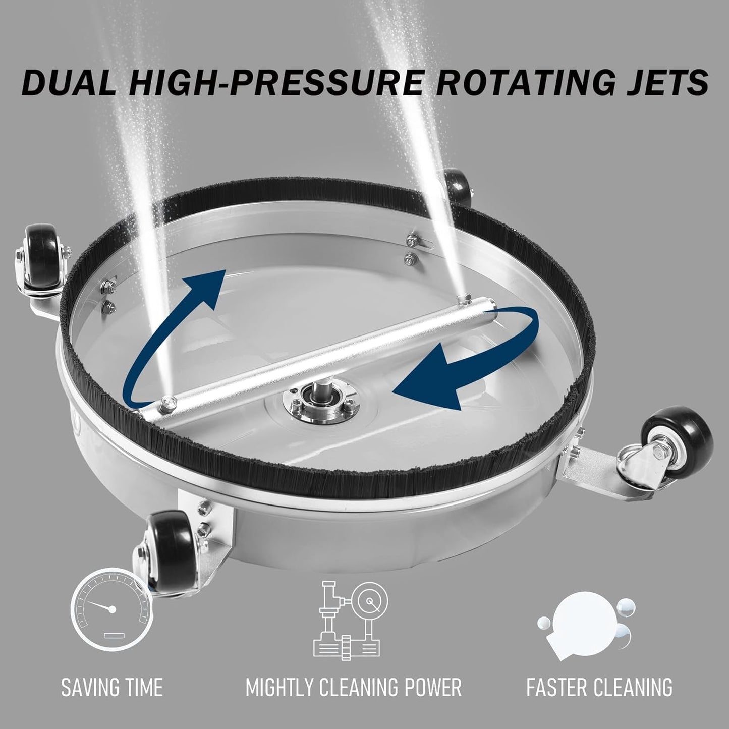Hourleey 16" Pressure Washer Surface Cleaner, Stainless Steel Surface Cleaner with 4 Wheels for Concrete, Patio, Sidewalk, Deck, Pathway 1/4" Quick Connector, 2 Extension Wand, 4000 PSI