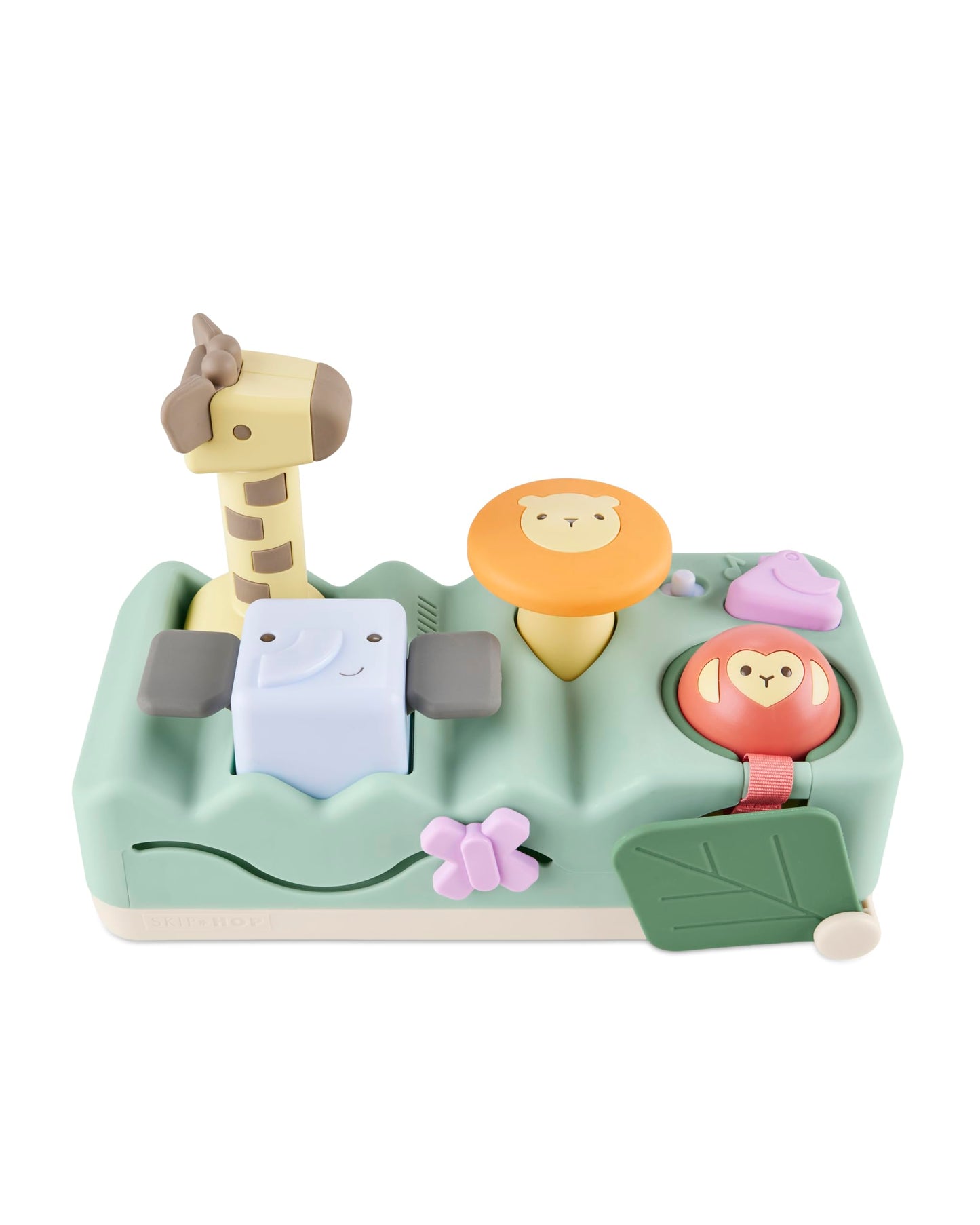 Skip Hop Tummy Time & Seated Play Cause & Effect Developmental Musical Baby Toy with 12 Animal Sounds, Lights, Music and 6 Activities, Geometric Wonders 2-in-1 Pounding Bench, Age 3m+