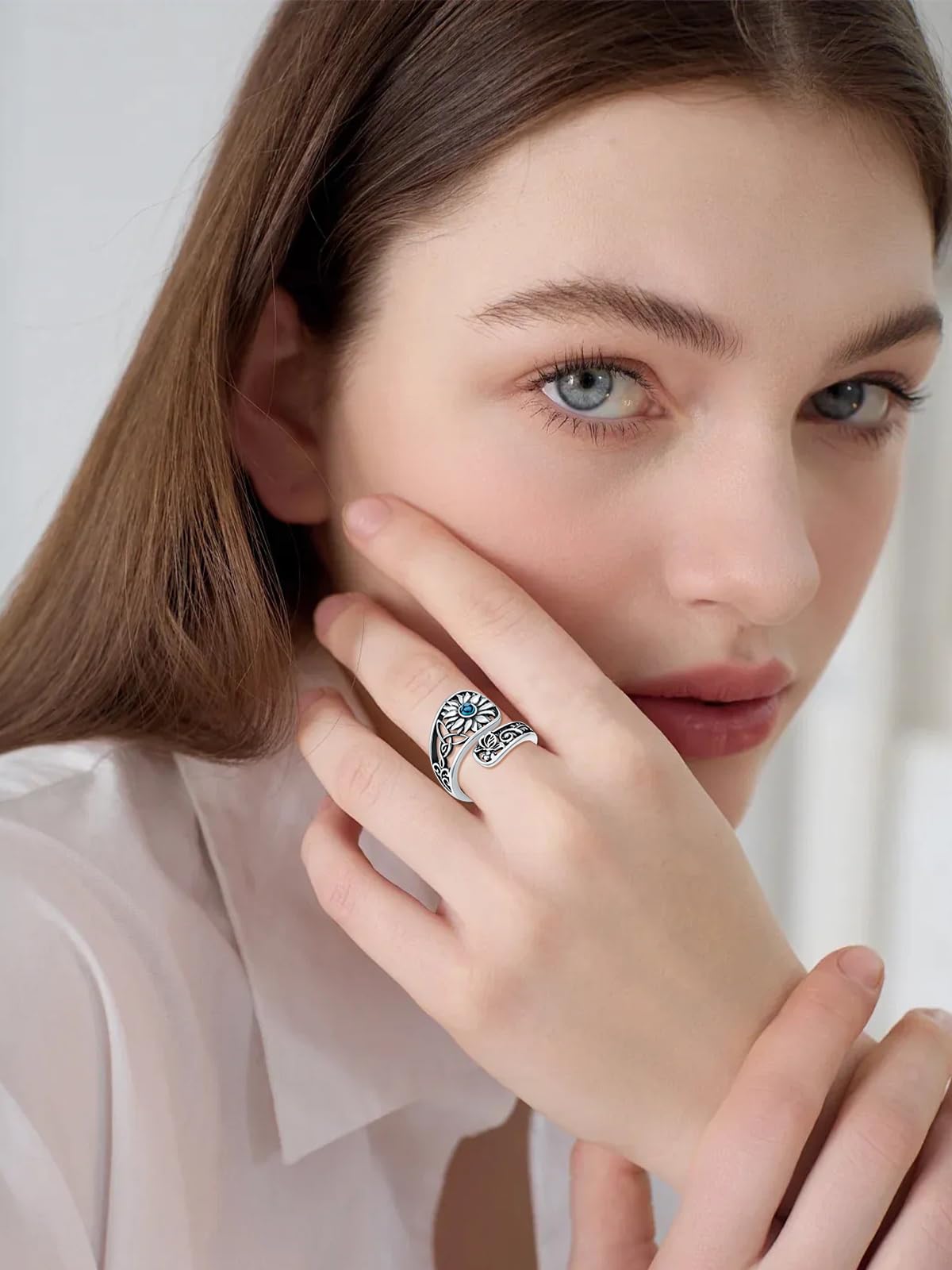 Midari Sterling Silver Sunflower Turquoise Adjustable Ring - You Are My Sunshine - Women's Sunflower Jewelry - Perfect for Christmas or Birthday Gifts