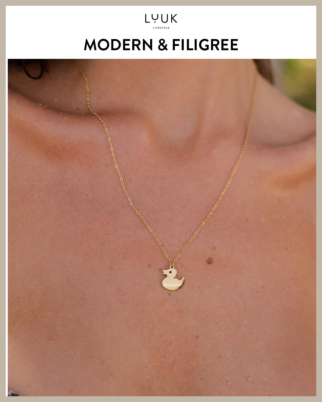 LUUK LIFESTYLE Stainless steel 14k silver plated, Duckling pendant necklace, waterproof, 19in adjustable sturdy chain, vacation, dainty, trendy, aesthetic, simple (with HAPPINESS Gift Card)