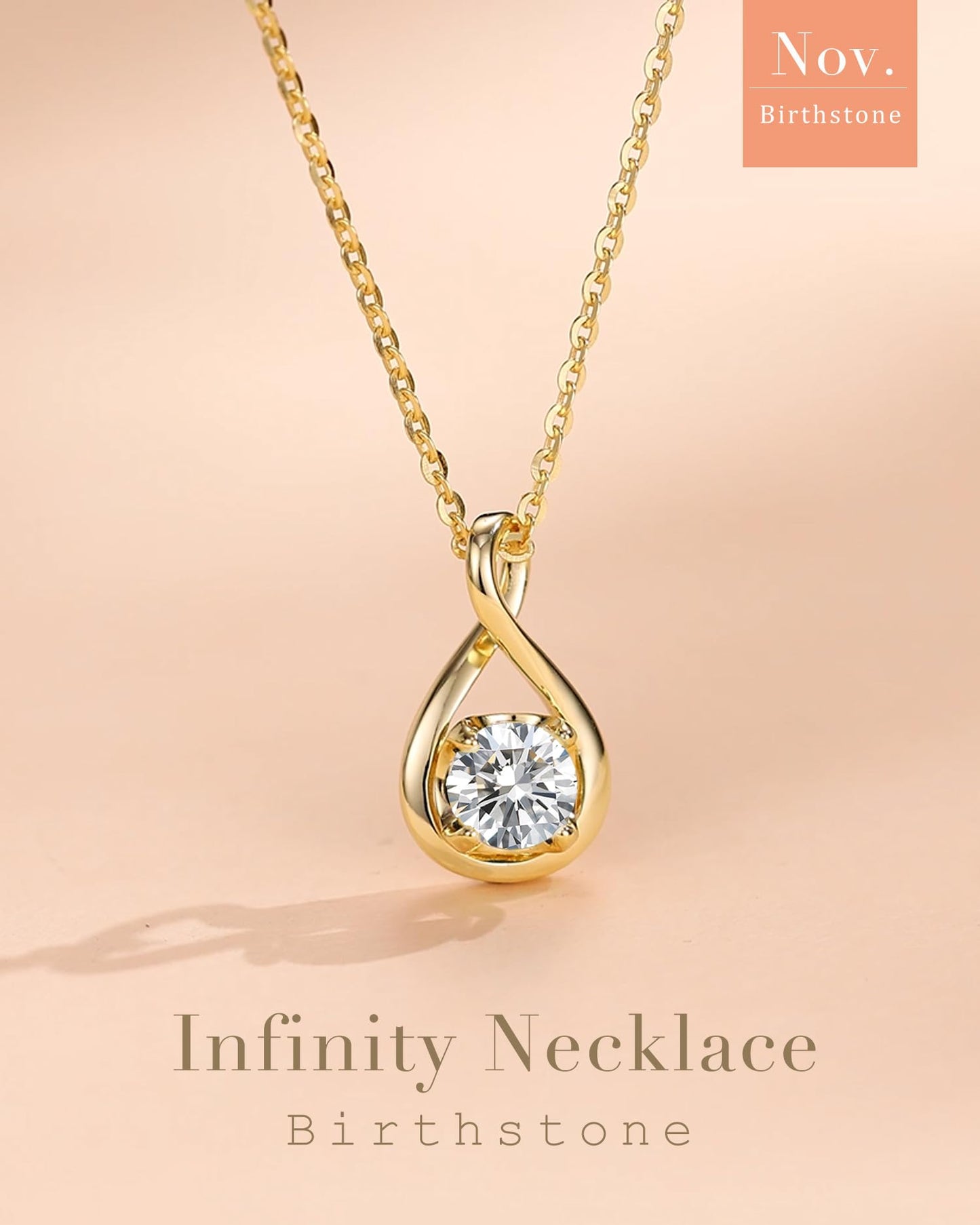 FANCIME Simulated Diamond Necklace April Birthstone Necklace for Women Cubic Zirconia CZ Yellow Gold Plated 925 Sterling Silver Infinity Pendant Jewelry Birthday Mothers Gifts for Mom Her