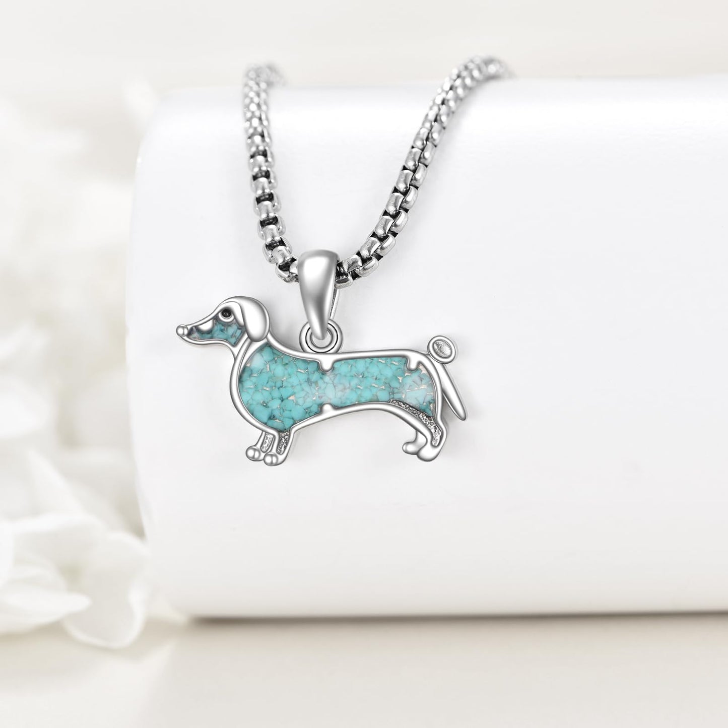 HKPATOP Dachshund Necklace 925 Sterling Silver Turquoise Dog Pendant Animal Jewelry Gift for Women Men