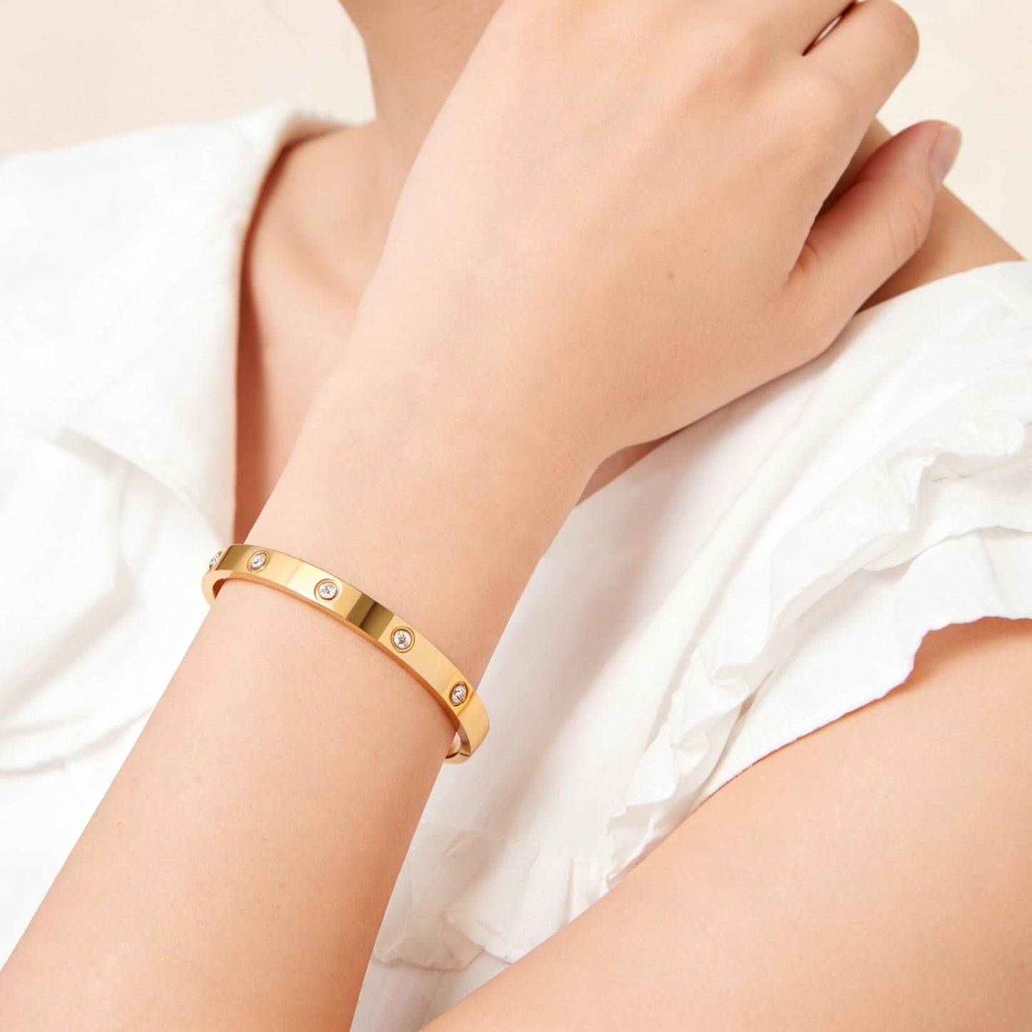 PCY Gold Bracelets For Women,3PC Bangle Gold Plated Bracelets For Women,Trendy Statement Cuff Stackable Bangles Set,Fashion Jewelry for Women. (Medium, Lucky Love)