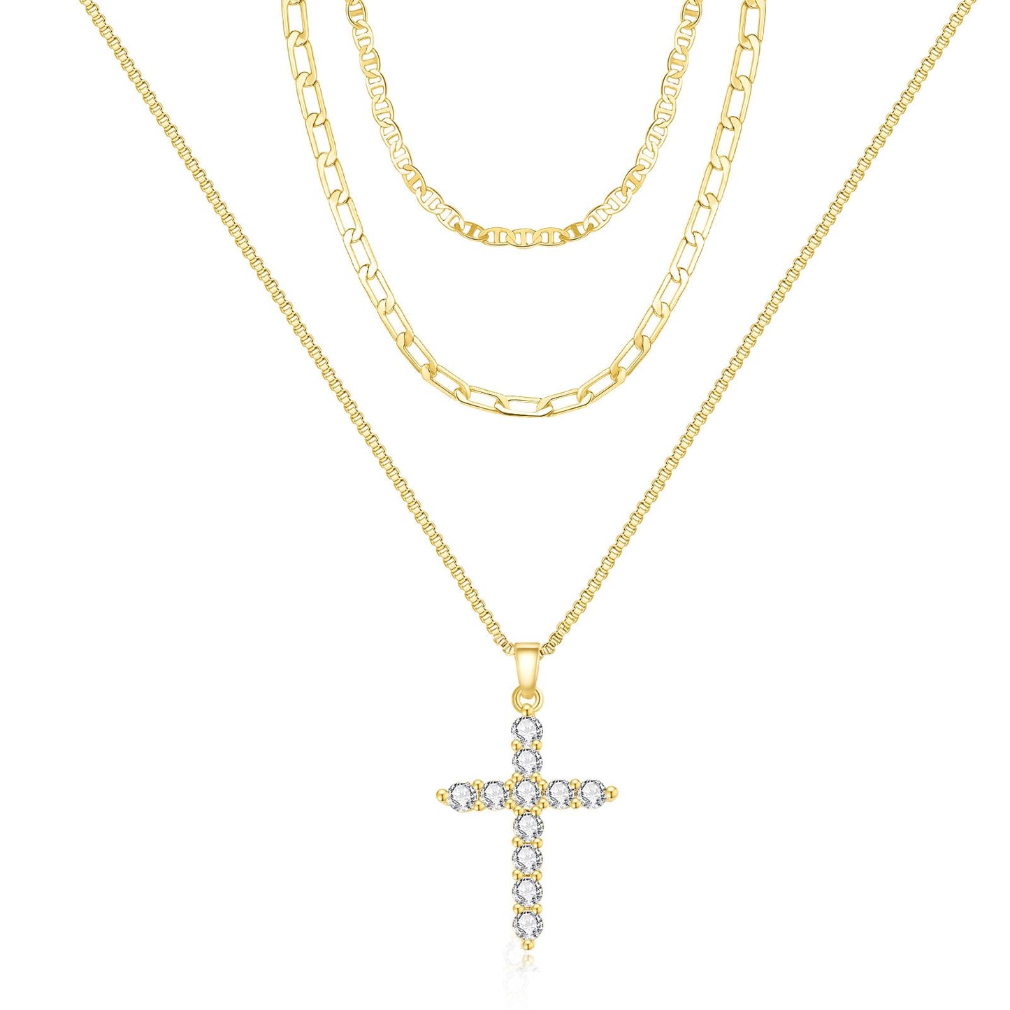 PDWZNBA Layered Gold-plated Necklaces for Women, 14K Real Gold-Plated Triple Chain Necklace, Dainty Choker Jewelry Set, Trendy Jewelry Gifts