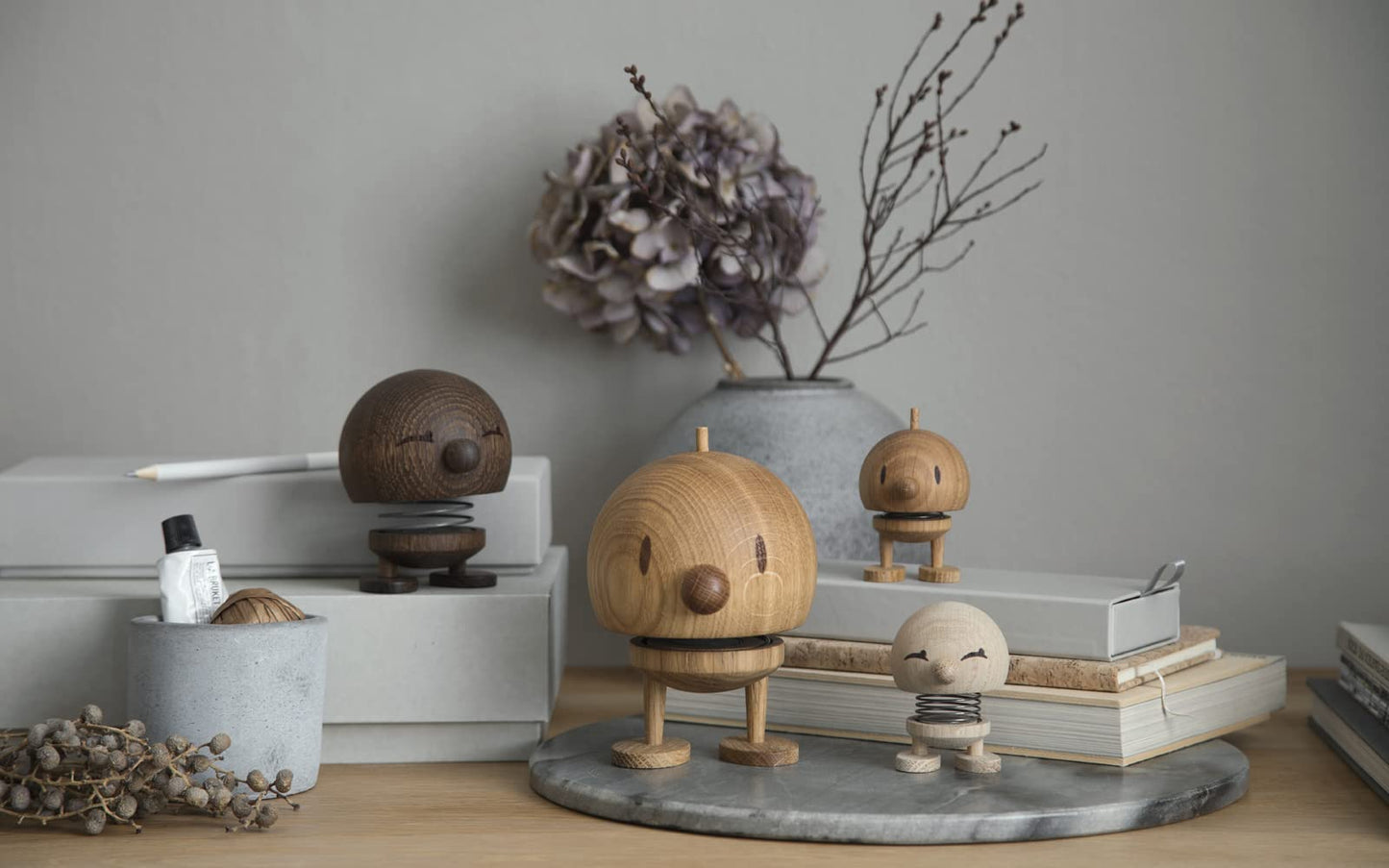 Hoptimist Bumble Smoked Oak, Woody Brown, Home Decor Ornament - Scandinavian Design, Wood W/Metal Spring, Small- Creates Cheerful Movement