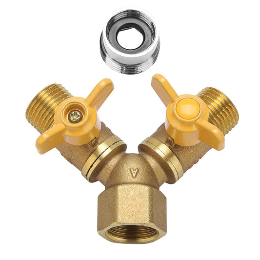 1/2 Inch Water Hose Splitter Washing Machine Splitter G1/2 Brass Garden Irrigation 2 Way Double Tap Hose Adapter Dual Faucet Connector