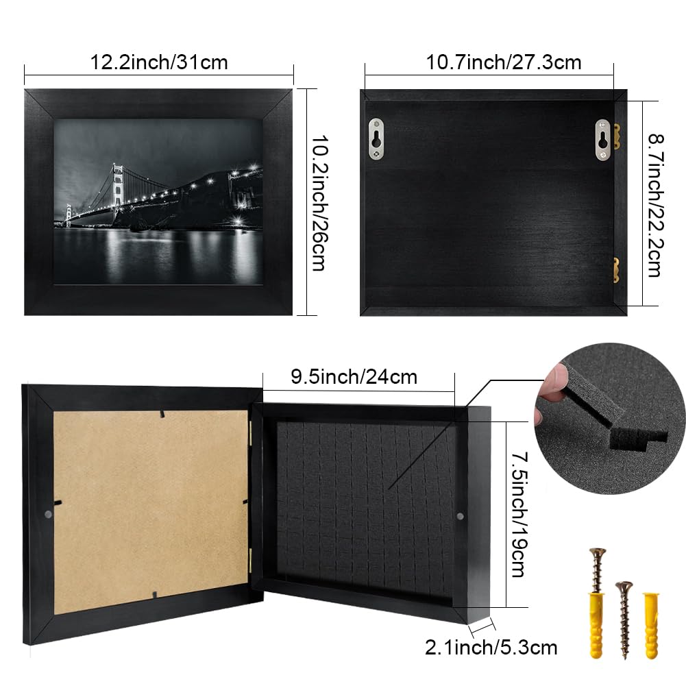 Hidden Gun Storage - Concealment Gun Safes for Pistols, Weapon Hiding Furniture Secret Decor Solid Wooden Handgun Picture Frames Box (Black)