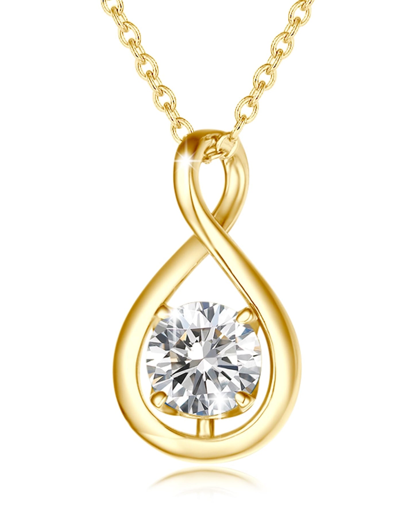 FANCIME Simulated Diamond Necklace April Birthstone Necklace for Women Cubic Zirconia CZ Yellow Gold Plated 925 Sterling Silver Infinity Pendant Jewelry Birthday Mothers Gifts for Mom Her