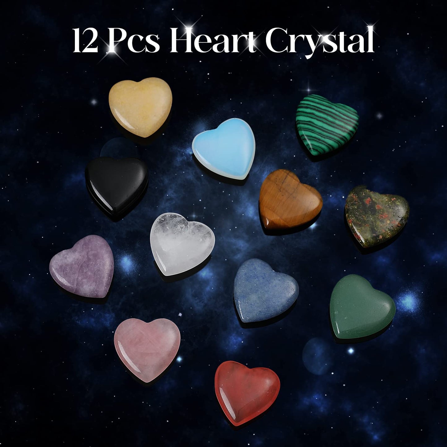 12 PCS Natural Heart Crystals Shaped Healing Stones Crystal Palm 0.8 inch Natural Stones Polished Love Gemstones Pocket Set Bulk Balancing Meditation Mother's Day
