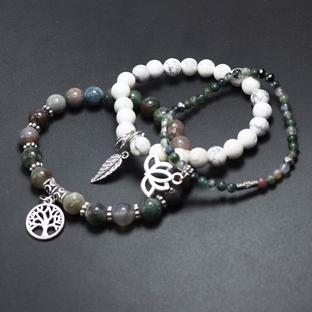 UEUC Tree of Life Yoga Healing Stone Bracelets,Multilayer Lotus Chakra Stone Reiki Bracelet Sets,Anxiety Crystal Natural Stone,for Women Stress Relief