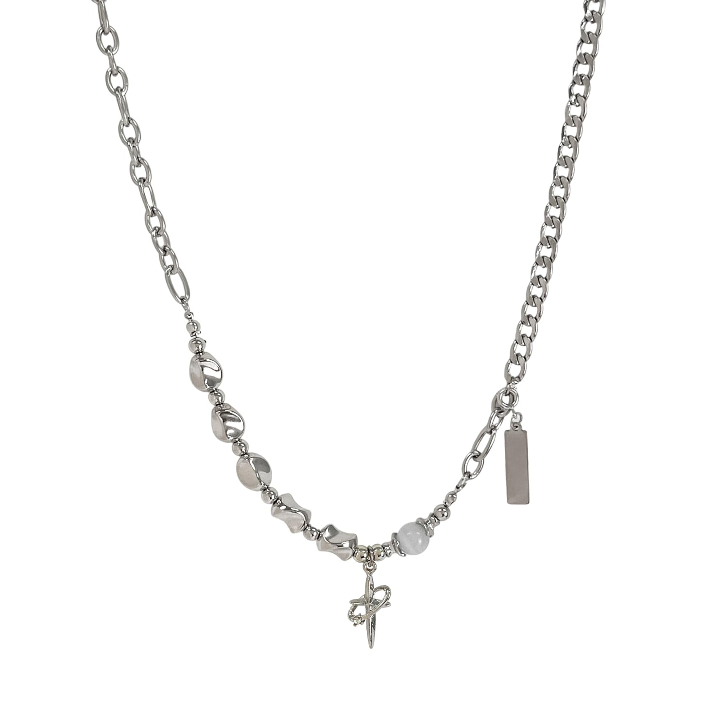Buyongwant Irregular Necklace for Women Star Hip-Hop Chain Fashion Y2k Necklace Zircon Ring Design Versatile Couple Jewelry Silver