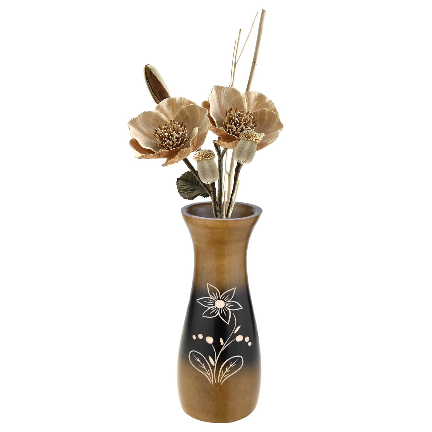 Rainforest Brown Hand Carved Lily Flower 8-inch Mango Tree Wood Vase (1 PC) | Modern Farmhouse Home Décor | Kitchen Bedroom Living Room Home Decoration