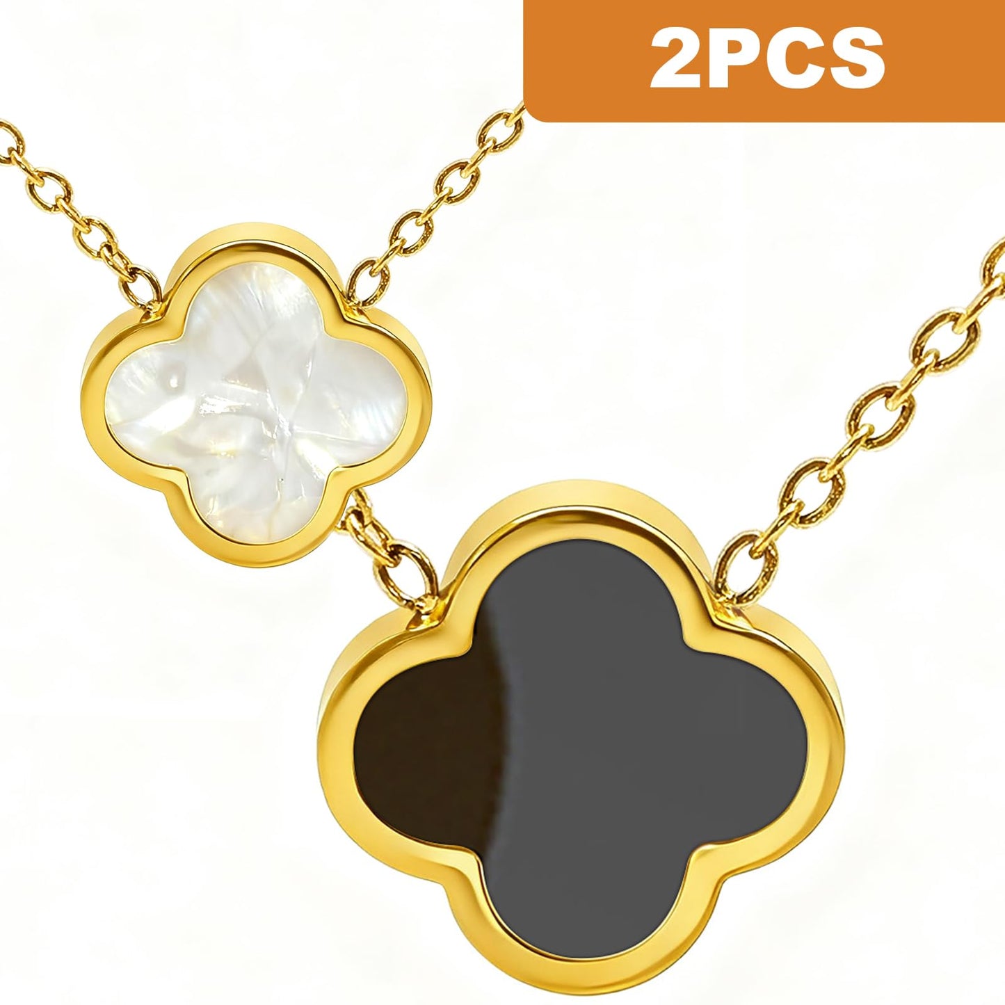 Aimétte Monette 18K Gold Plated Necklaces for Women, Dainty Lucky Four Leaf Clover Gold Necklace Set Clover Charm Necklace, Fashion Jewelry Gifts for Women Black and White