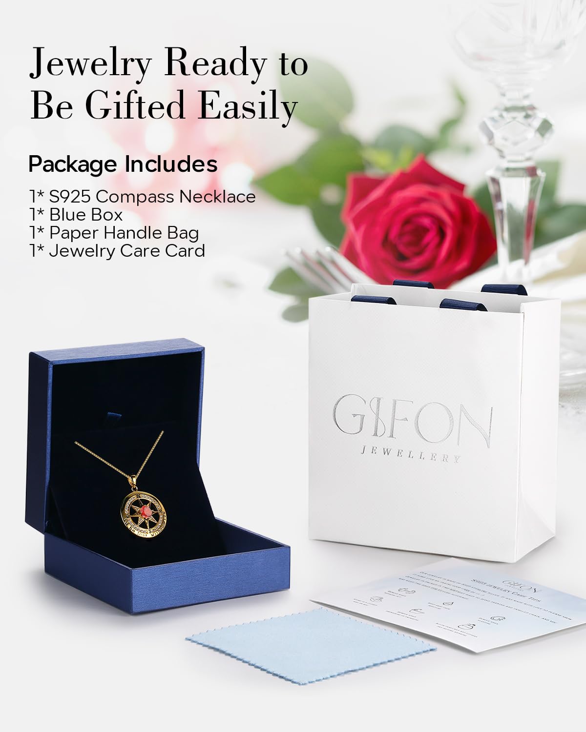 S925 Necklace Gift for Wife |Compass Jewelry |Women Anniversary |Sterling Silver |Girlfriend Birthday Gifts for Her Valentines |I'd be Lost without You |18K Gold Jan 01