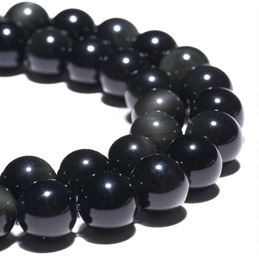 10mm Natural Rainbow Black Obsidian Gemstone Beads Polished Round Smooth Stone Beads for Bracelets Jewelry Making 15inch Loose Beads