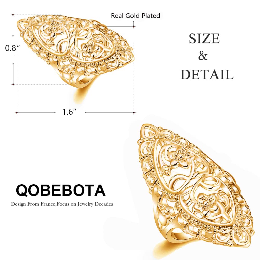 QOBEBOTA Gold Rings for Women Summer Boho Rings Big Thumb Ring Trendy Full Finger Rings Wide Band Womens Rings for Cocktail Party Birthday Gifts Size 9 Statement Rings for Women