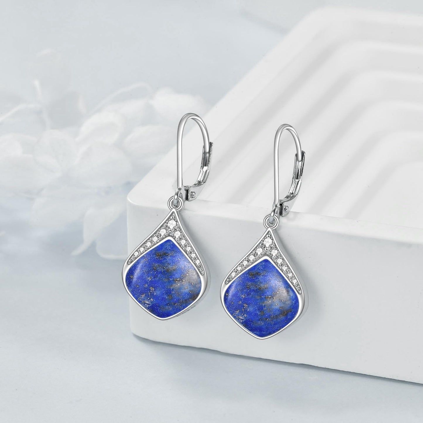 Lapis Lazuli Teardrop Earrings for Women Sterling Silver Cubic Zirconia Teardrop Drop cubic Zirconia Dangle Earrings Jewelry Christmas Gifts for Women